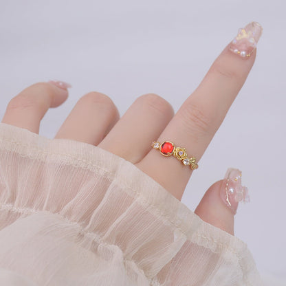 [Clearance] Red Gem Rose Ring - Gold - Plated - Abbott Atelier