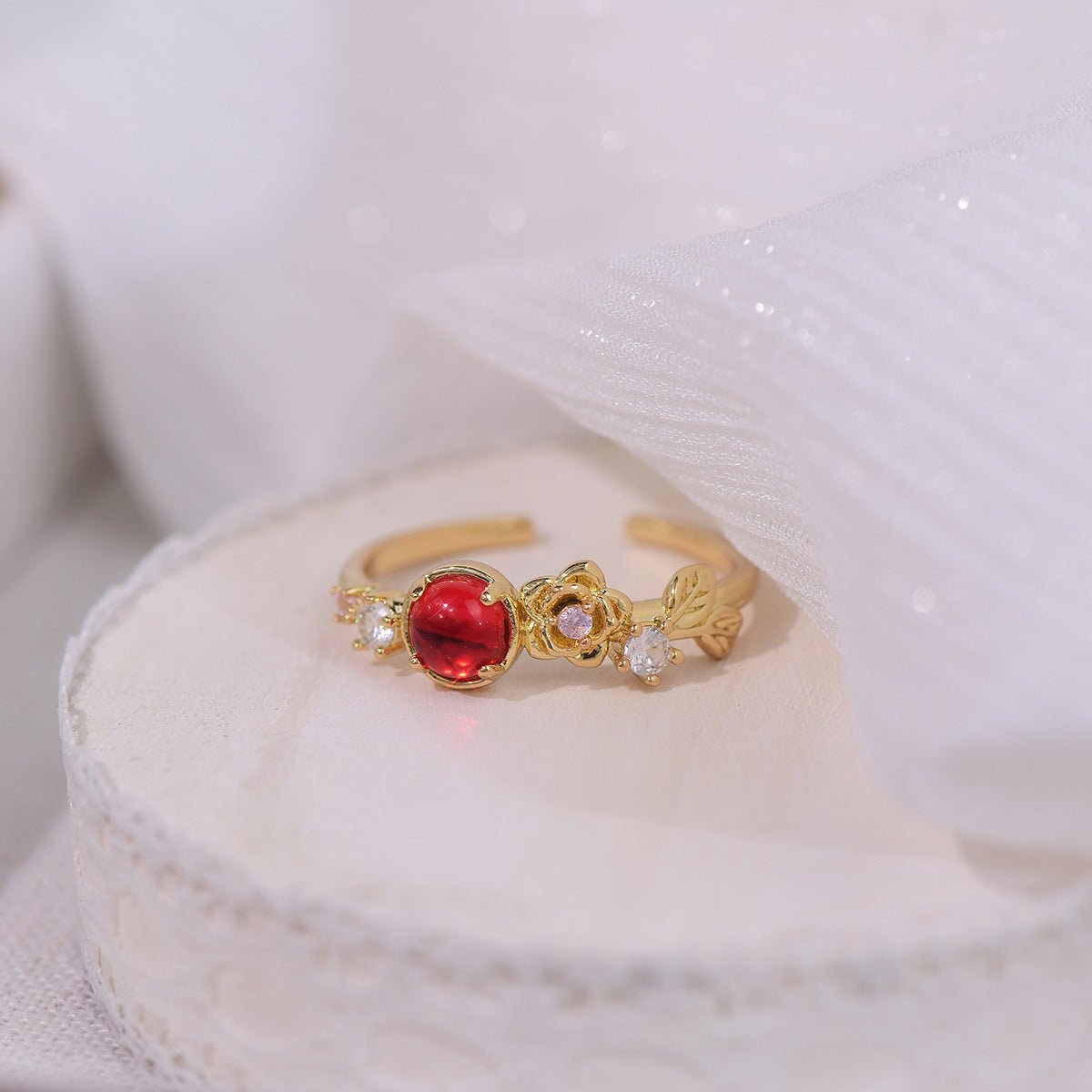 [Clearance] Red Gem Rose Ring - Gold - Plated - Abbott Atelier