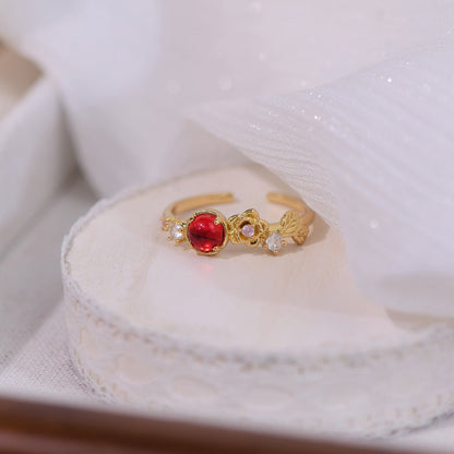 [Clearance] Red Gem Rose Ring - Gold - Plated - Abbott Atelier