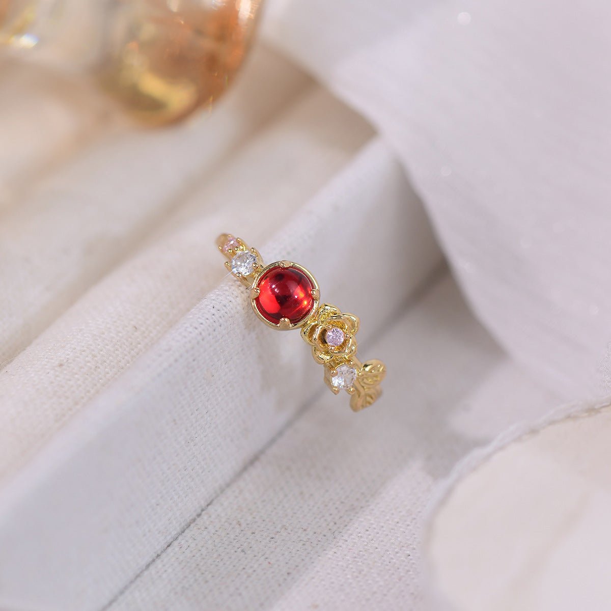 [Clearance] Red Gem Rose Ring - Gold - Plated - Abbott Atelier