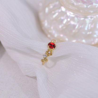 [Clearance] Red Gem Rose Ring - Gold - Plated - Abbott Atelier