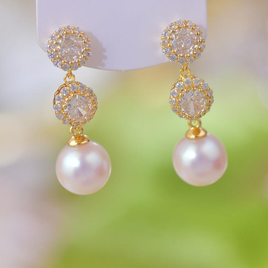 Diamond Pearl Earrings - Hypoallergenic - Abbott Atelier