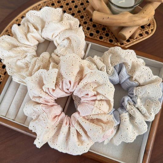 Embroidered Flower Scrunchie (3 Colors) - For Hair - Abbott Atelier