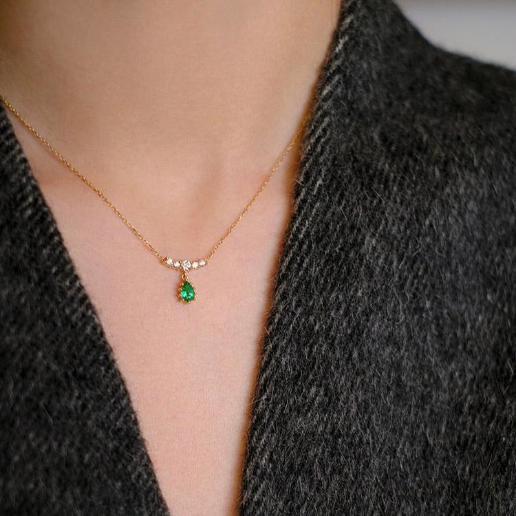 Emerald Waterdrop Necklace (Solid Silver) - Hypoallergenic - Abbott Atelier