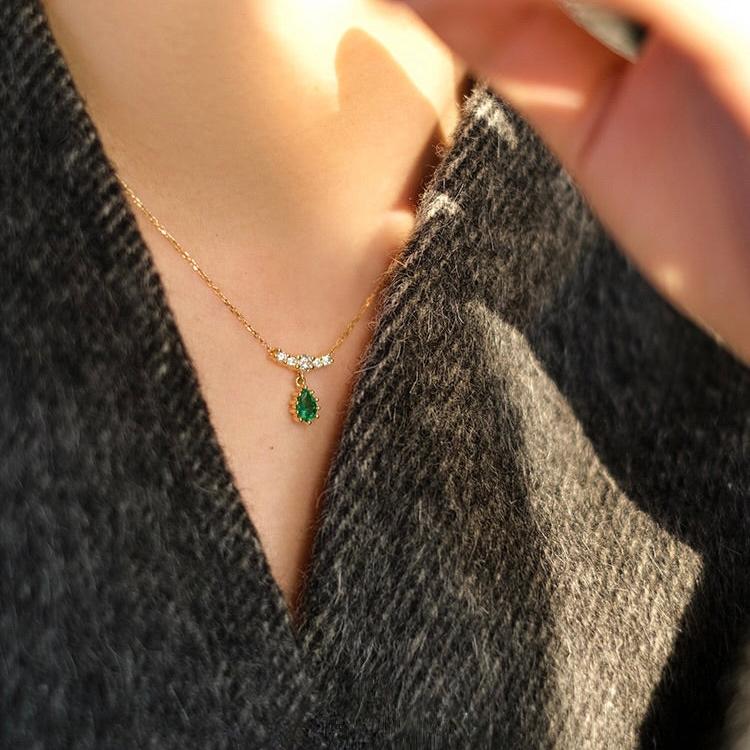 Emerald Waterdrop Necklace (Solid Silver) - Hypoallergenic - Abbott Atelier