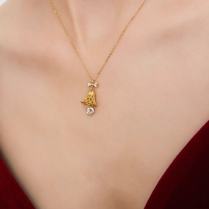 Festive Bell Clear Bow Necklace - Gold - Plated - Abbott Atelier