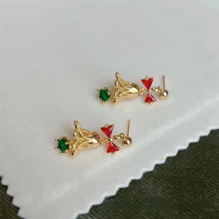 Festive Bell Red Bow Earrings - Hypoallergenic - Abbott Atelier