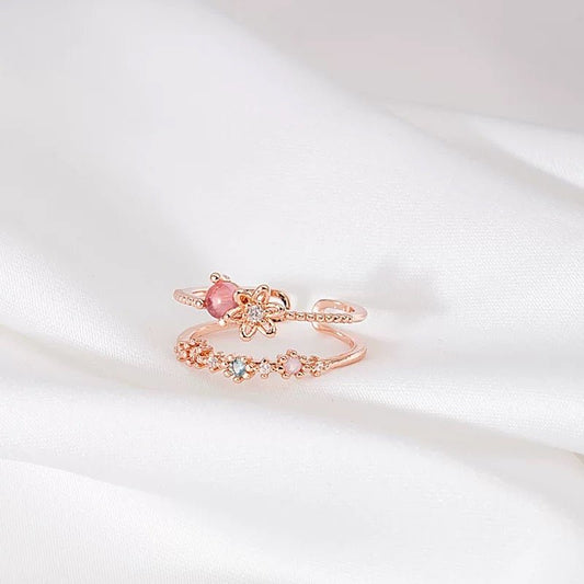 Floral Pink Gem Ring - Miranda - Gold - Plated - Abbott Atelier