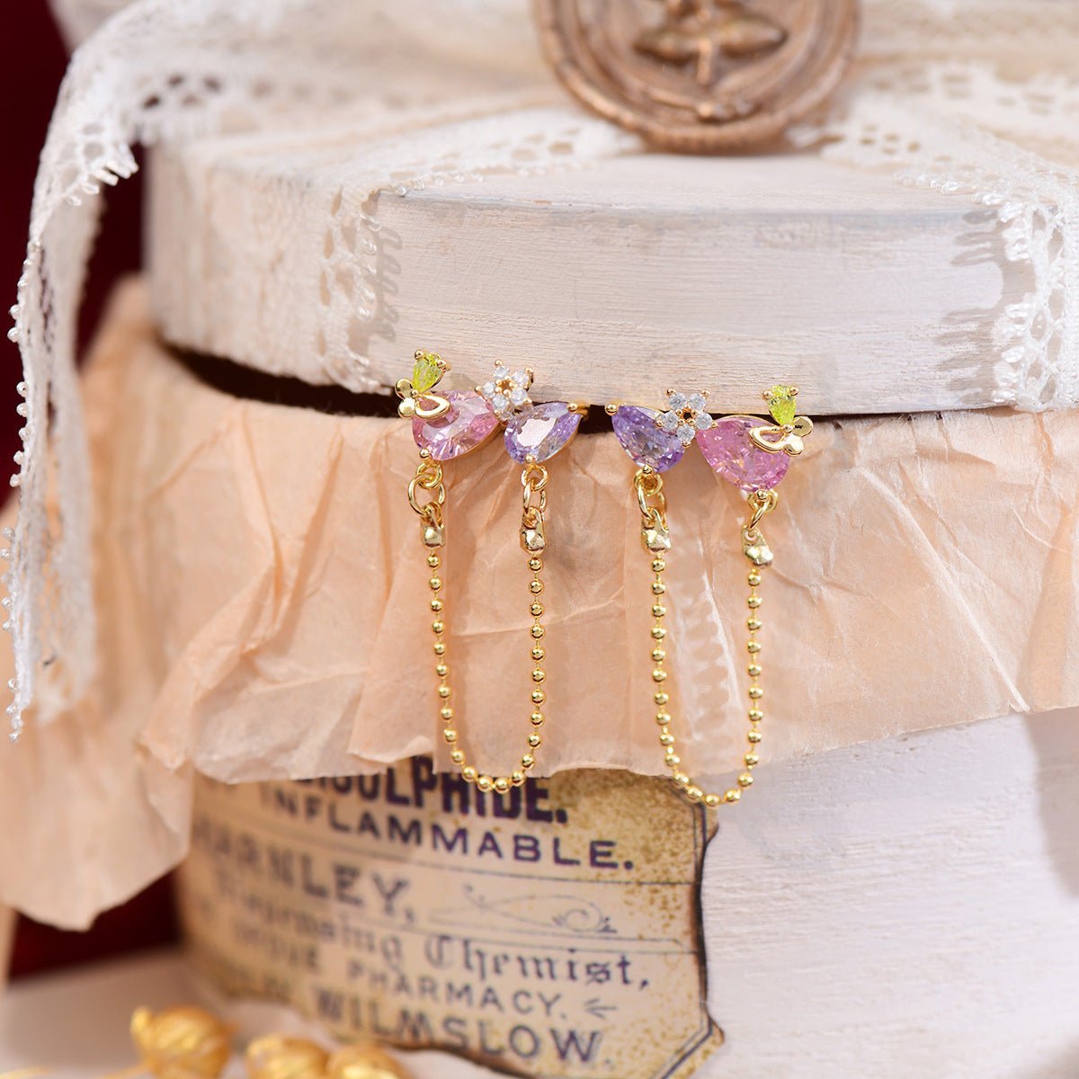 Flower and Butterfly Earrings - Brooklyn - Gold - Plated - Abbott Atelier