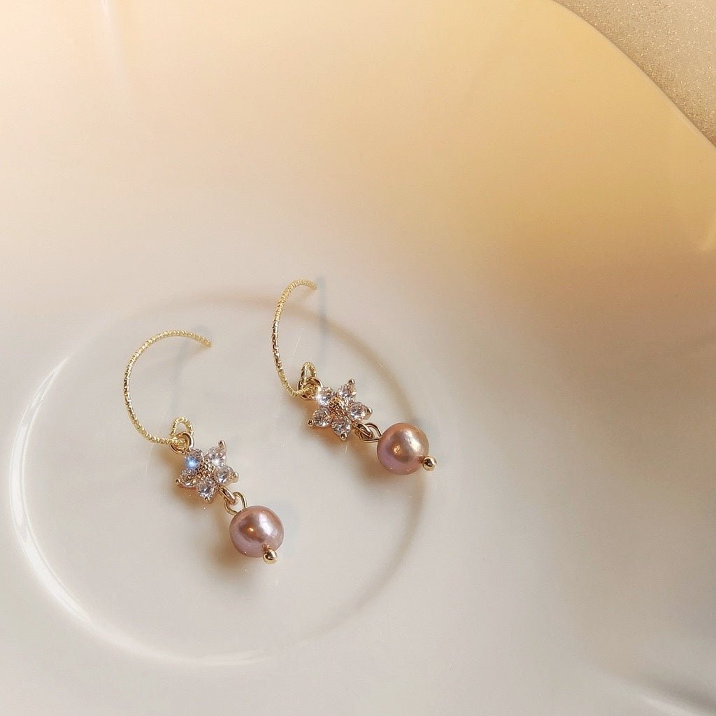 Flower and Pearl Earrings - Gold - Plated - Abbott Atelier