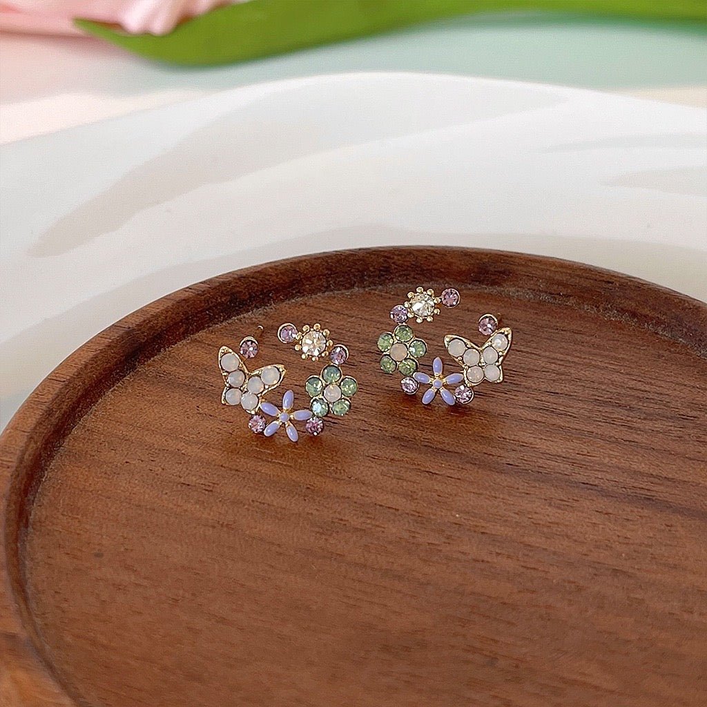 Flower Butterfly Stud Earrings - Lucy - Hypoallergenic - Abbott Atelier