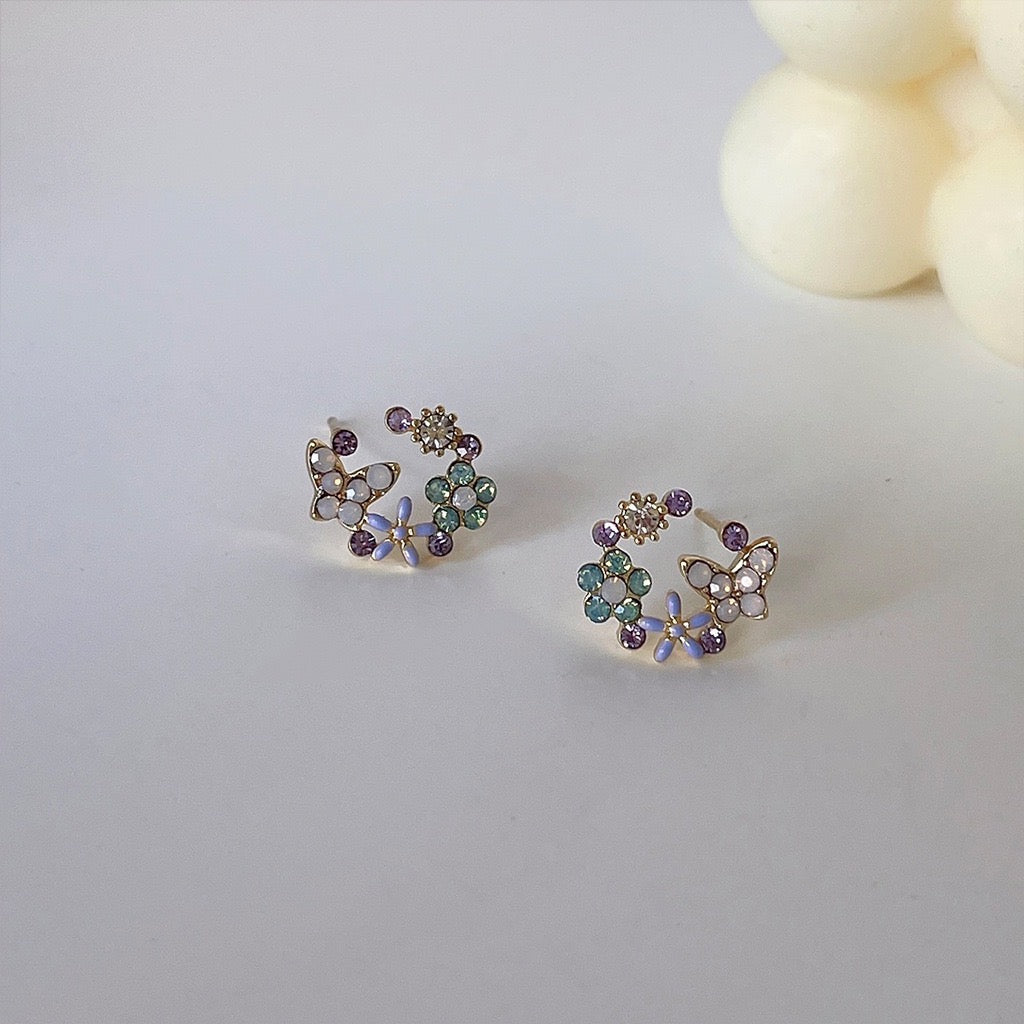 Flower Butterfly Stud Earrings - Lucy - Hypoallergenic - Abbott Atelier