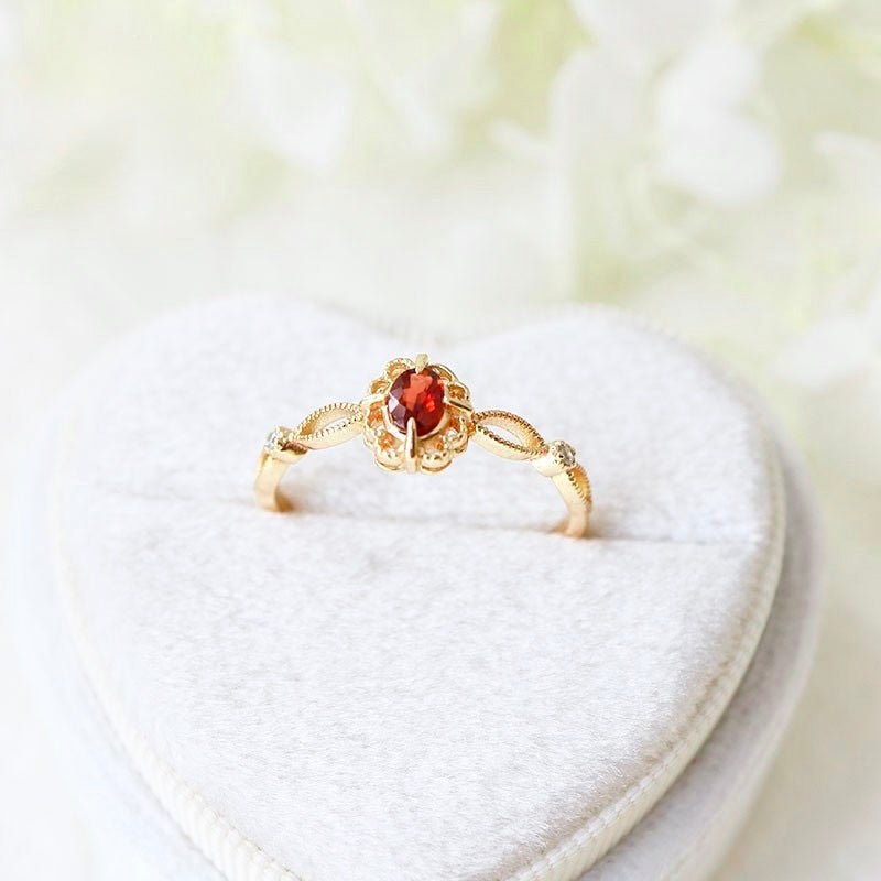 Garnet Fleur Ring - Gold Plated Brass - Abbott Atelier