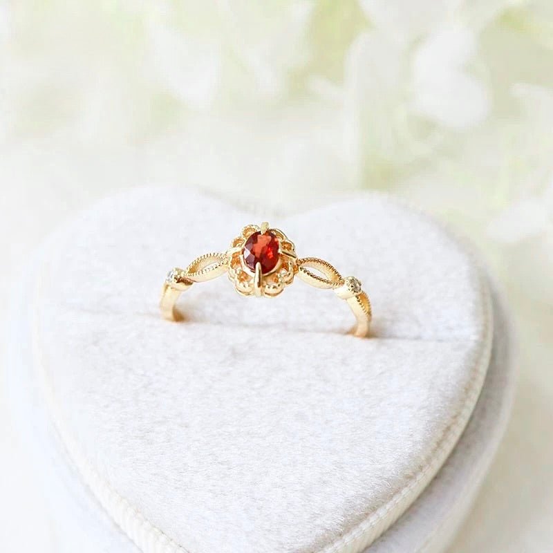 Garnet Fleur Ring - Gold Plated Brass - Abbott Atelier