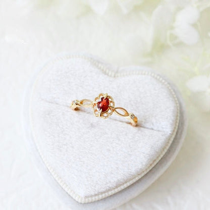 Garnet Fleur Ring - Gold Plated Brass - Abbott Atelier