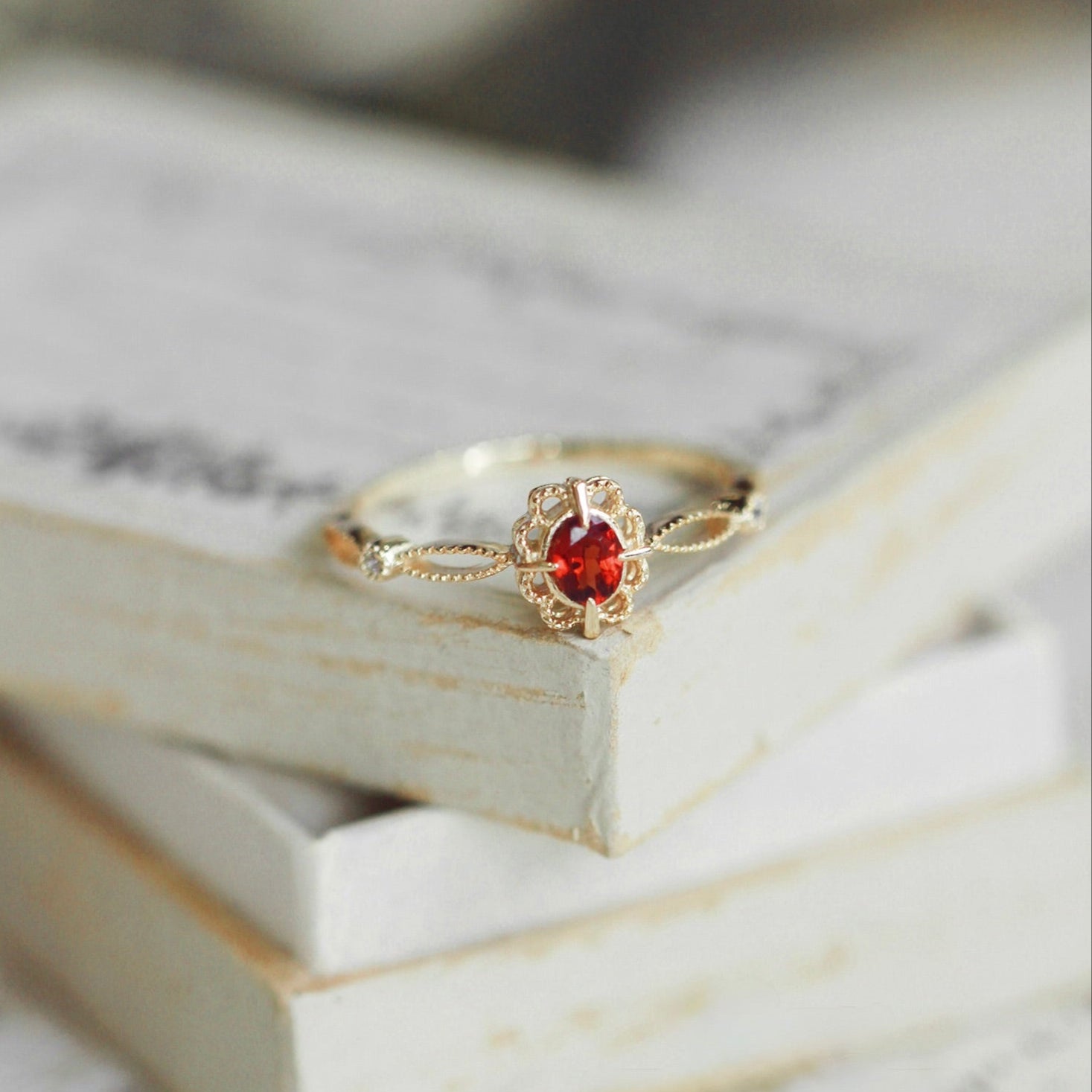 Garnet Fleur Ring - Gold Plated Brass - Abbott Atelier