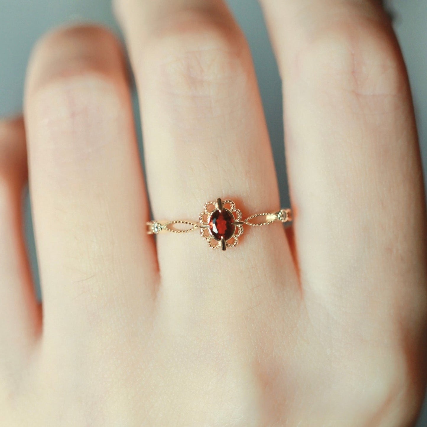 Garnet Fleur Ring - Gold Plated Brass - Abbott Atelier