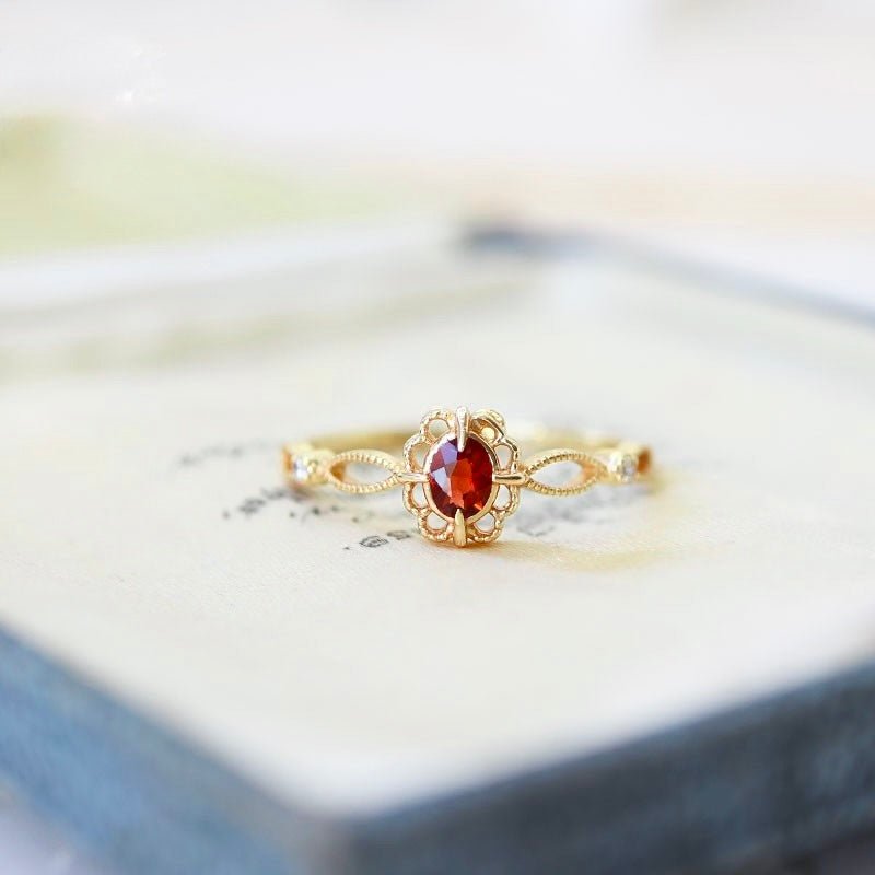 Garnet Fleur Ring - Gold Plated Brass - Abbott Atelier