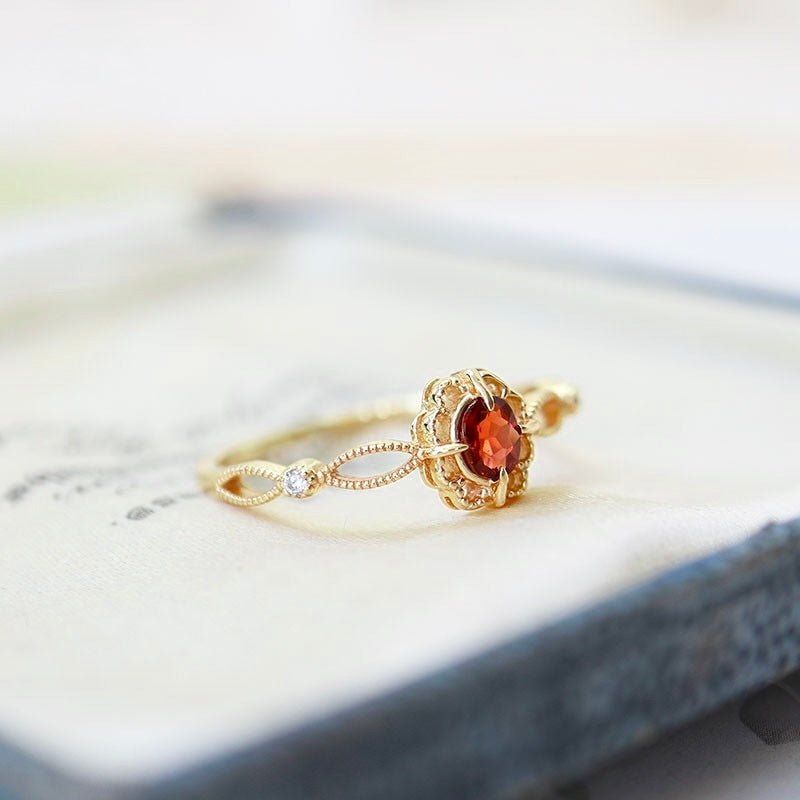 Garnet Fleur Ring - Gold Plated Brass - Abbott Atelier