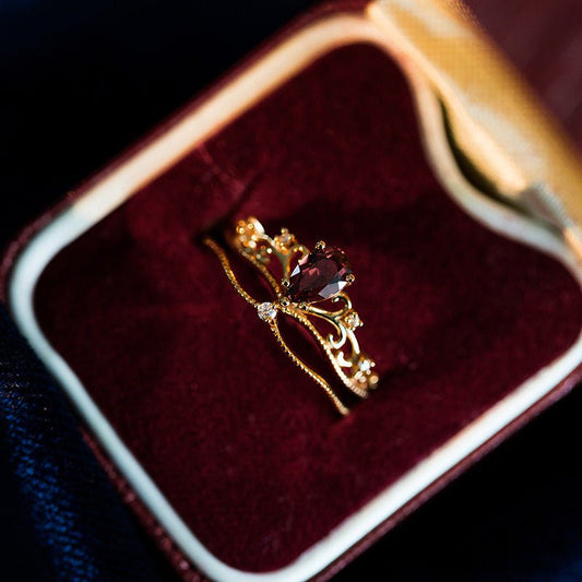 Garnet Tiara Ring Set - Gold - Plated - Abbott Atelier