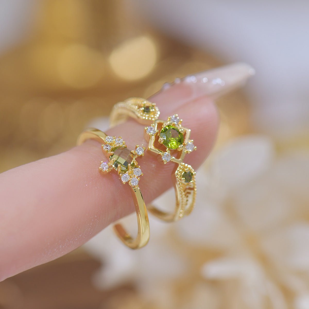 Green Baroque Ring Set - Gold - Plated - Abbott Atelier