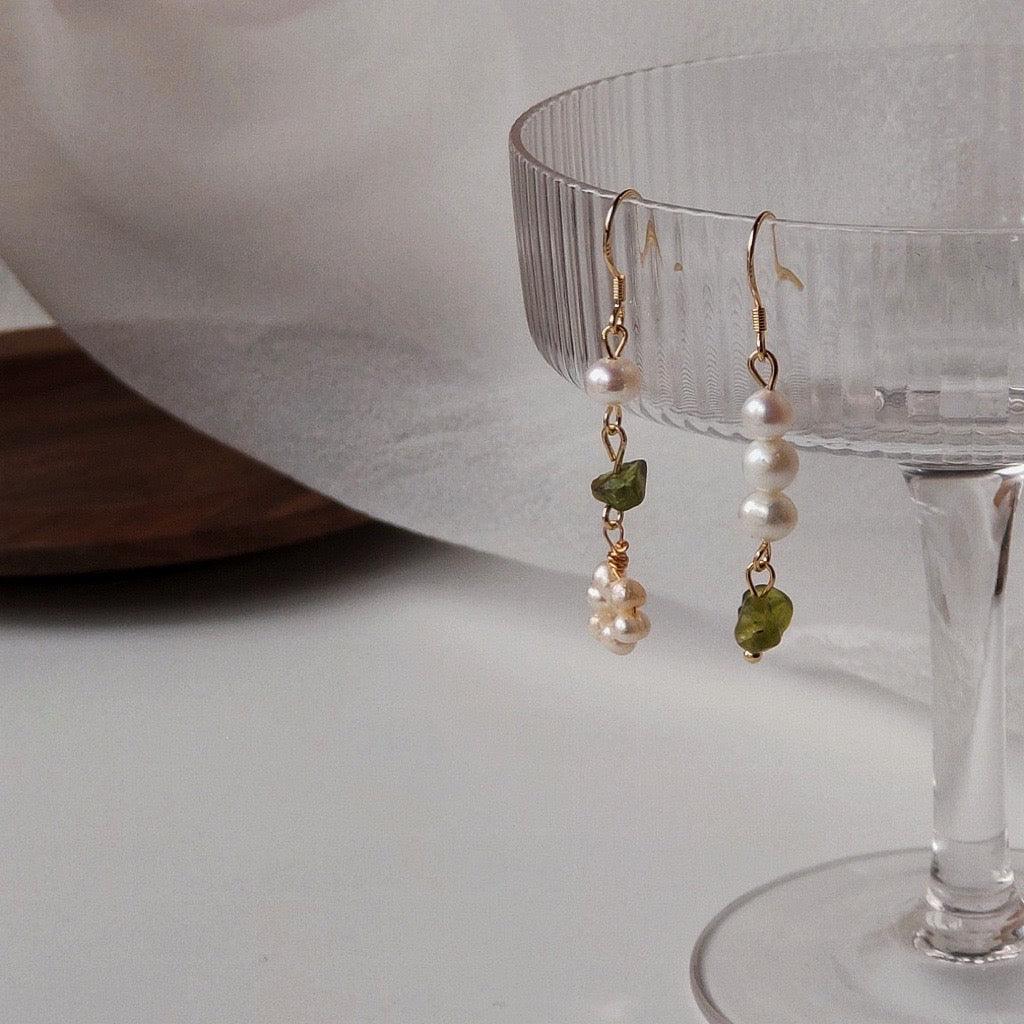 Green Quartz Pearl Earrings - Anya - Hypoallergenic - Abbott Atelier