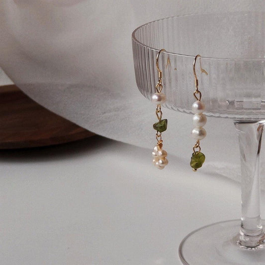 Green Quartz Pearl Earrings - Anya - Hypoallergenic - Abbott Atelier