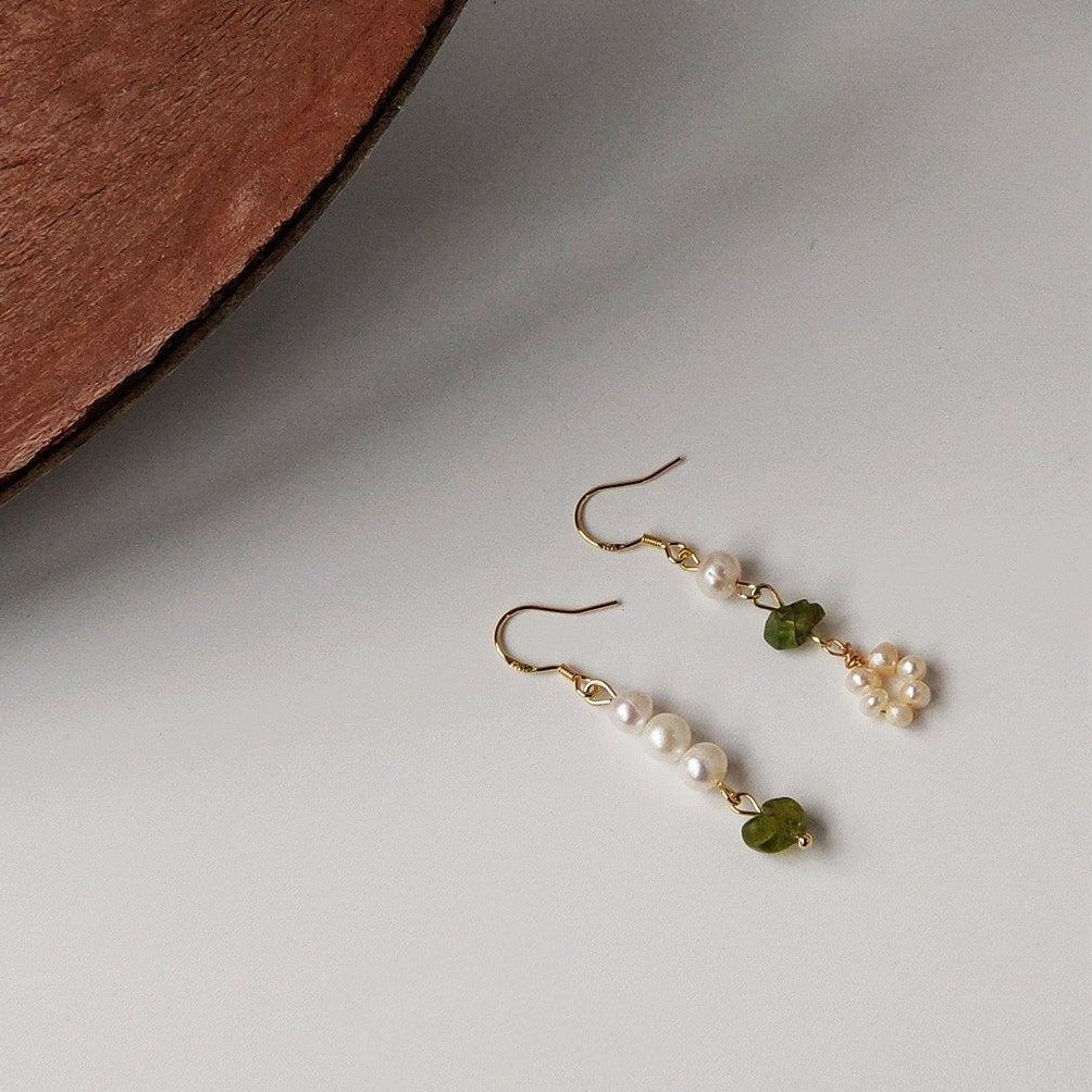 Green Quartz Pearl Earrings - Anya - Hypoallergenic - Abbott Atelier