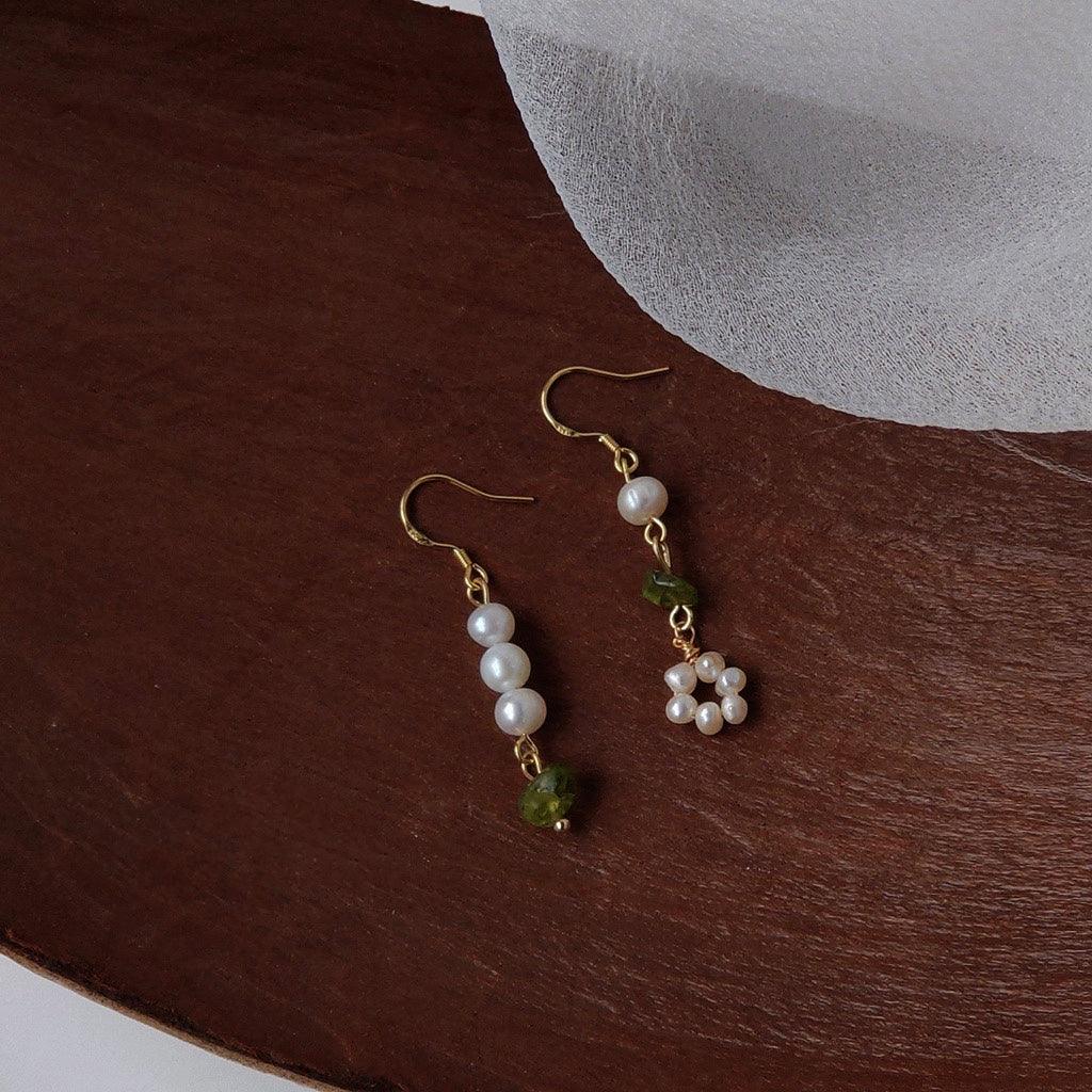 Green Quartz Pearl Earrings - Anya - Hypoallergenic - Abbott Atelier