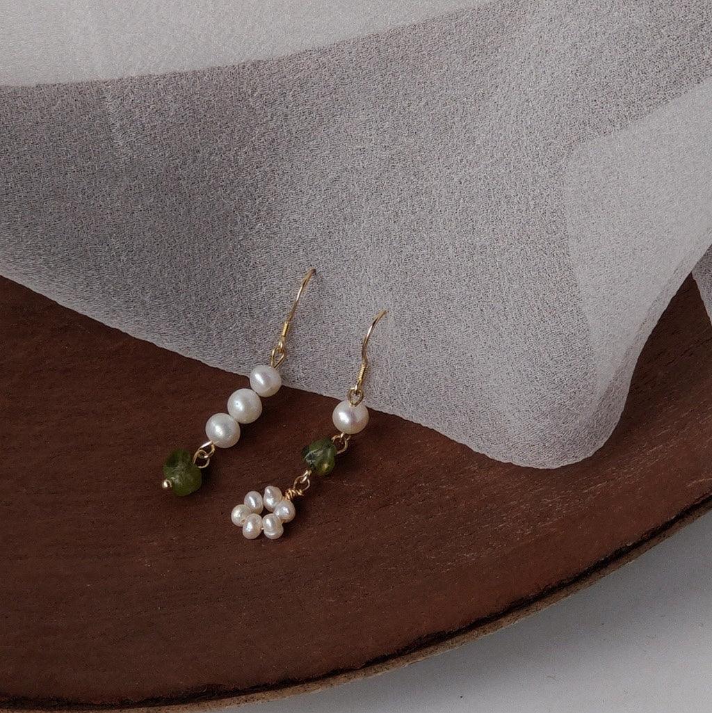 Green Quartz Pearl Earrings - Anya - Hypoallergenic - Abbott Atelier