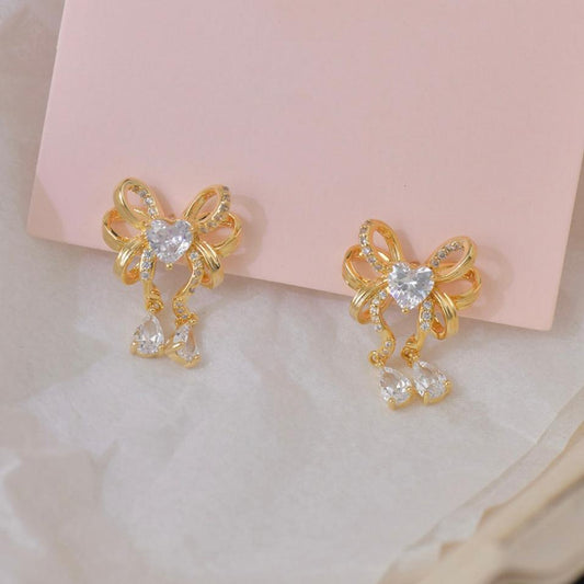 Heart Ribbon Earrings in Gold - Hypoallergenic - Abbott Atelier