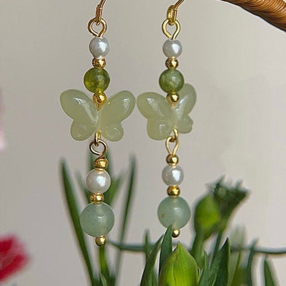 Jade Butterfly Drop Earrings - Hypoallergenic - Abbott Atelier