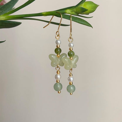 Jade Butterfly Drop Earrings - Hypoallergenic - Abbott Atelier