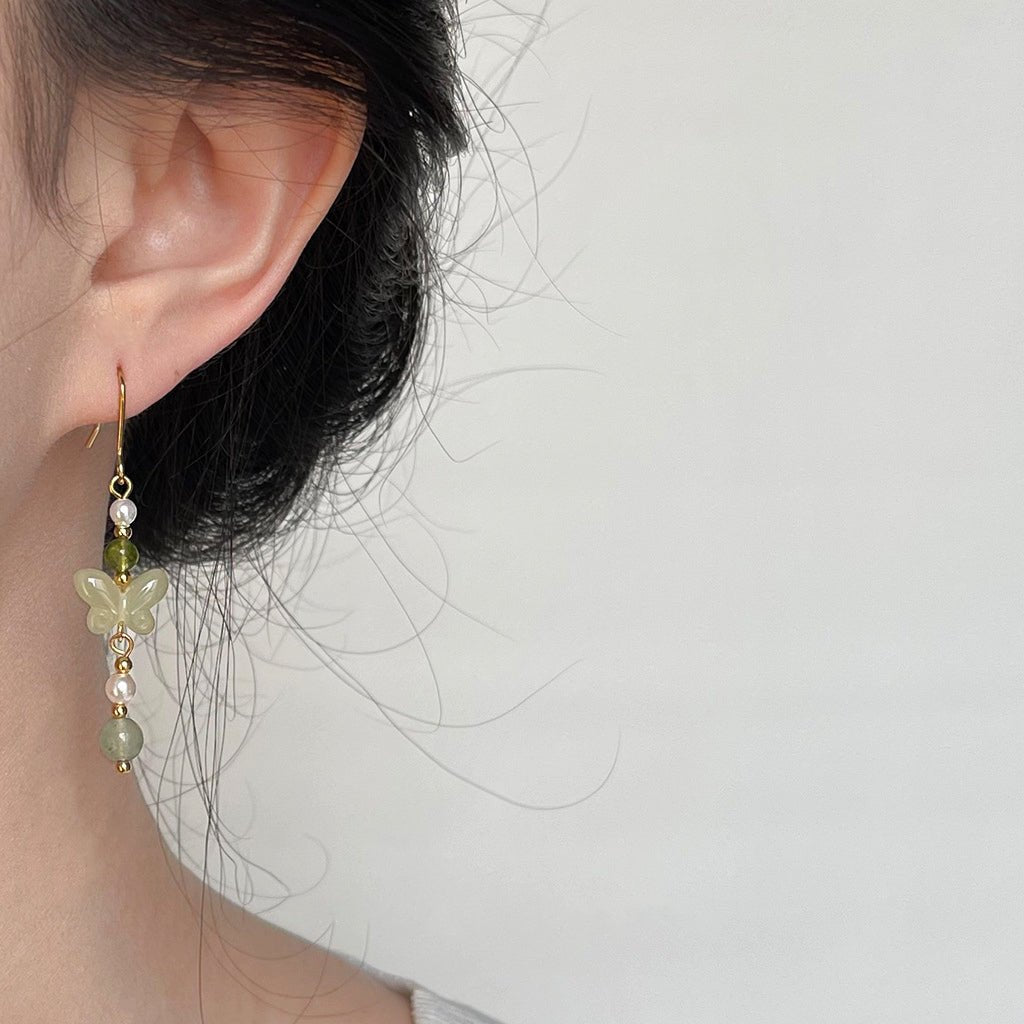 Jade Butterfly Drop Earrings - Hypoallergenic - Abbott Atelier