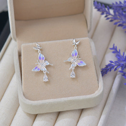 Lilac Butterfly Drop Earrings - Hypoallergenic - Abbott Atelier