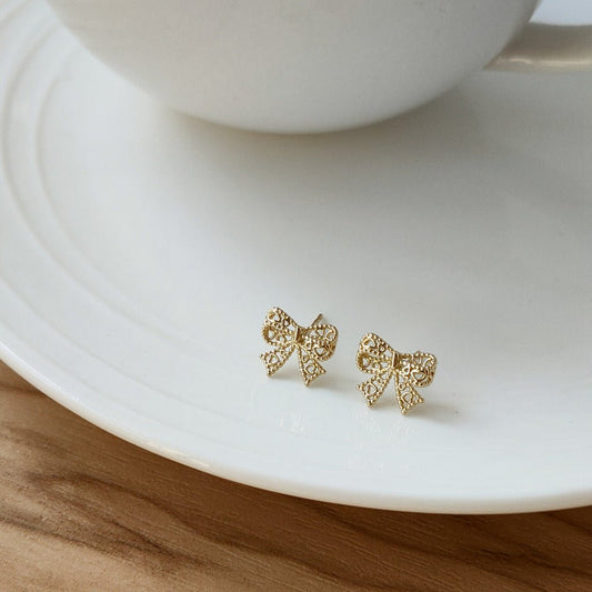 Lovelace Bow Earrings in Gold - Hypoallergenic - Abbott Atelier