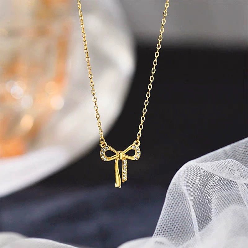 Lovely Bow Necklace in Gold (Solid Silver) - Hypoallergenic - Abbott Atelier