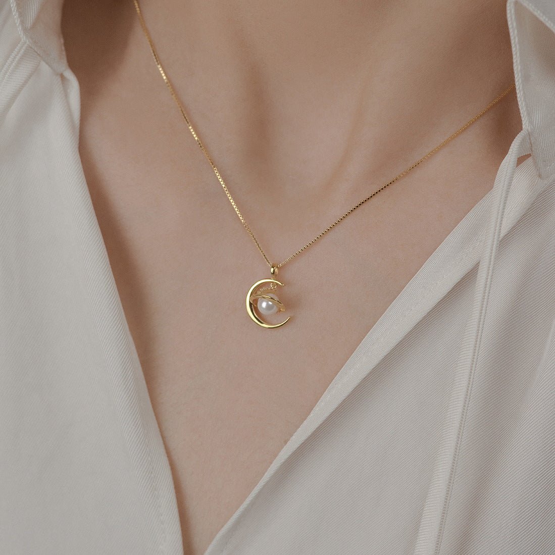 Moon and Jupiter Necklace (Solid Silver) - Hypoallergenic - Abbott Atelier