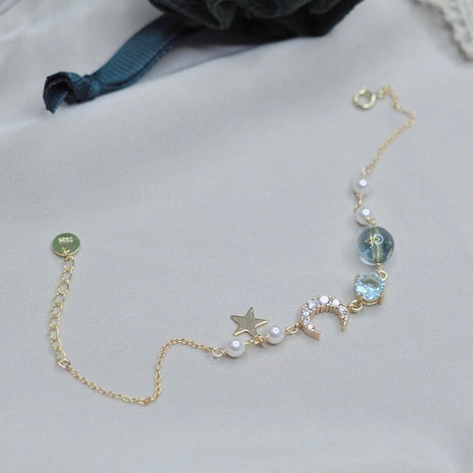 Moon and Star Bracelet (Solid Silver) - Hypoallergenic - Abbott Atelier