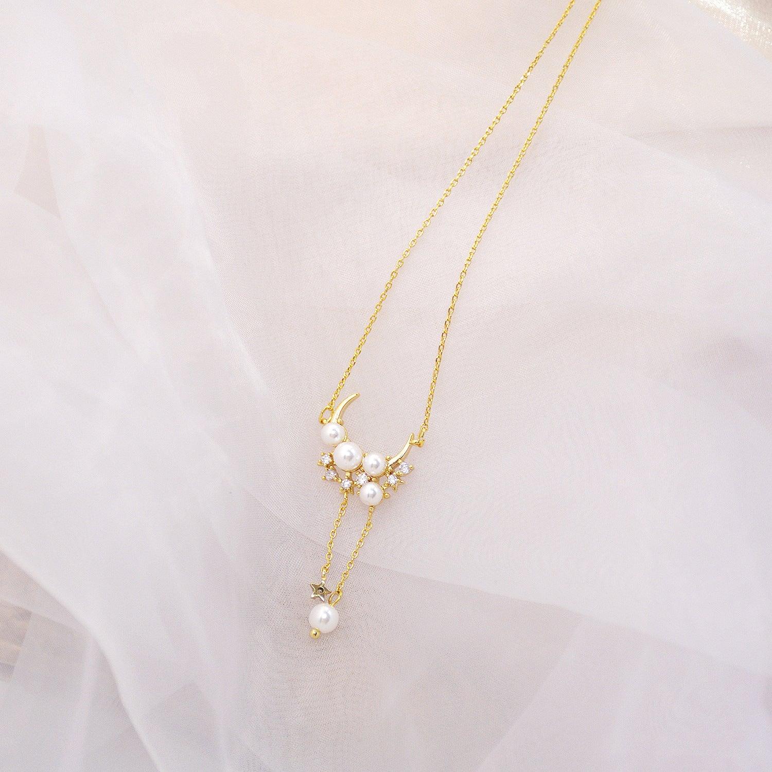 Moon and Star Drop Necklace - Gold - Plated - Abbott Atelier