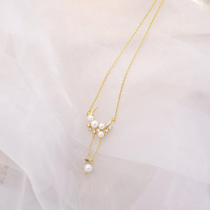 Moon and Star Drop Necklace - Gold - Plated - Abbott Atelier