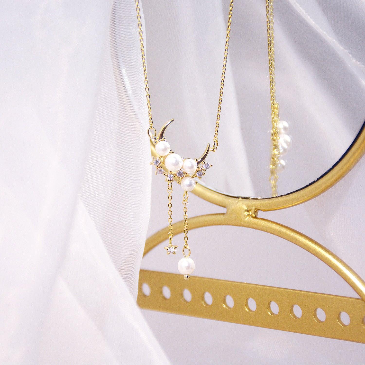 Moon and Star Drop Necklace - Gold - Plated - Abbott Atelier