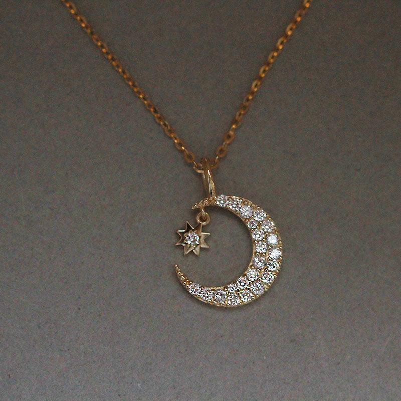 Moon and Star Necklace (Solid Silver) - Hypoallergenic - Abbott Atelier