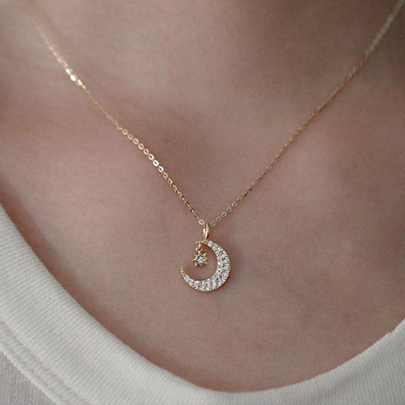 Moon and Star Necklace (Solid Silver) - Hypoallergenic - Abbott Atelier