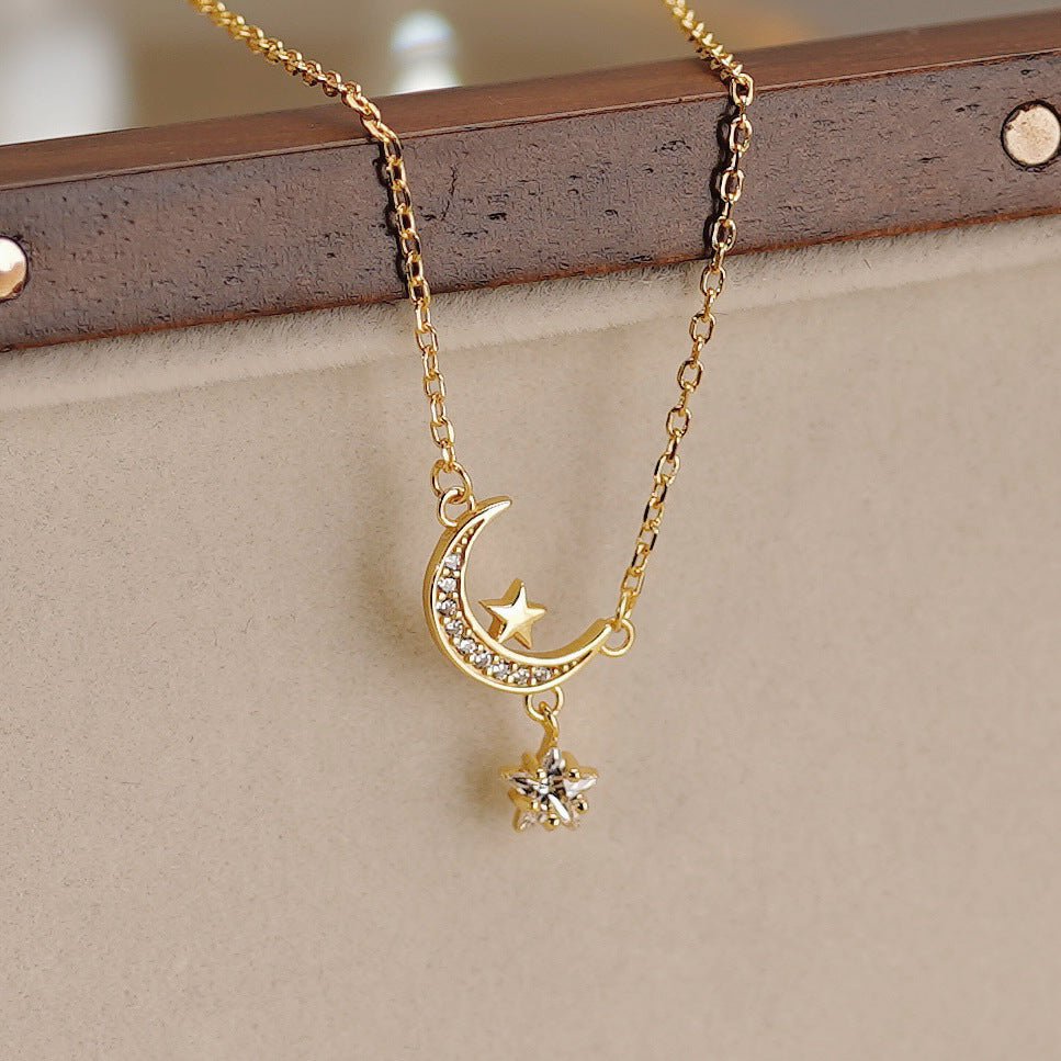 Moon and Star Necklace (Solid Silver) - Mandy - Hypoallergenic - Abbott Atelier
