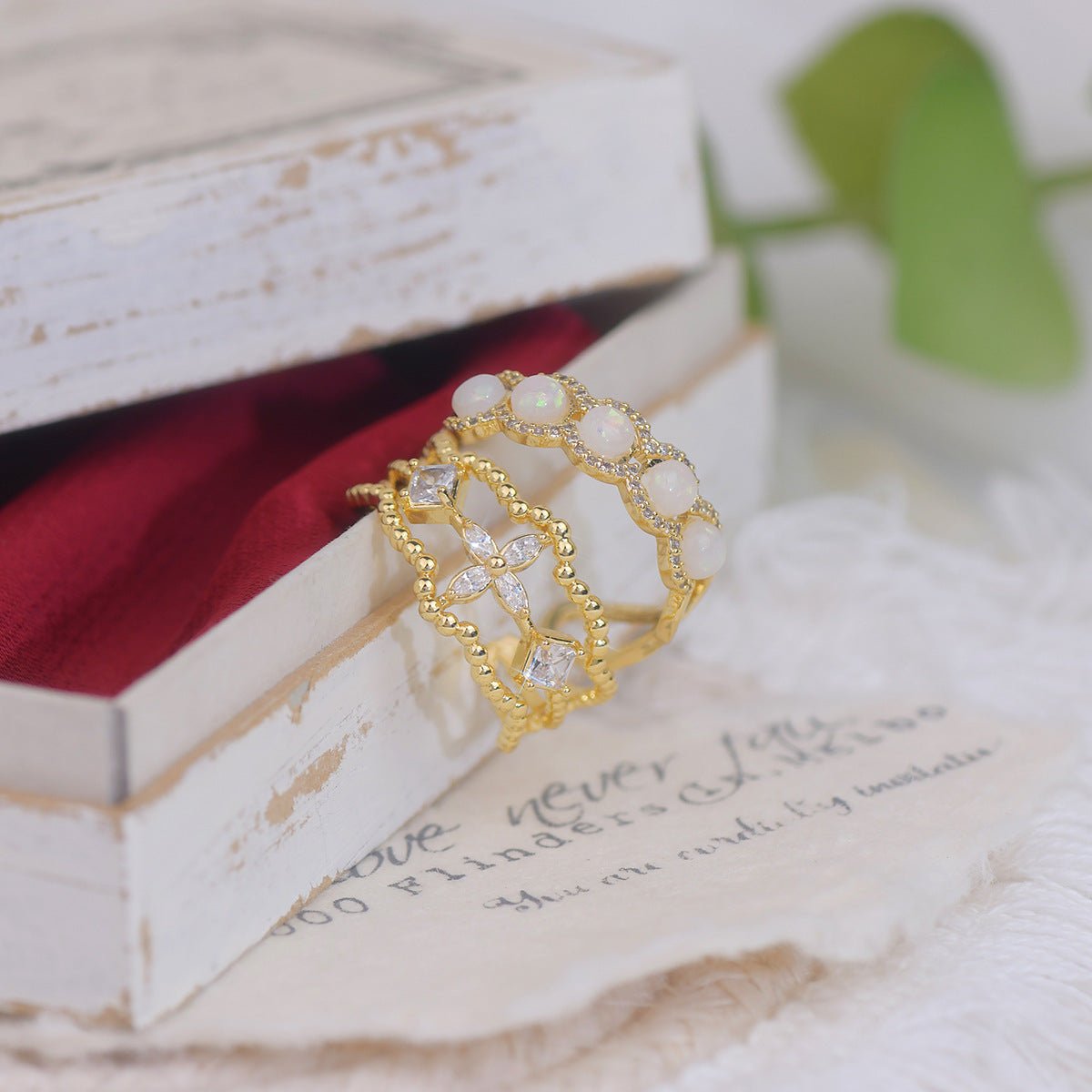 Opal Blossom Ring Set - Gold - Plated - Abbott Atelier