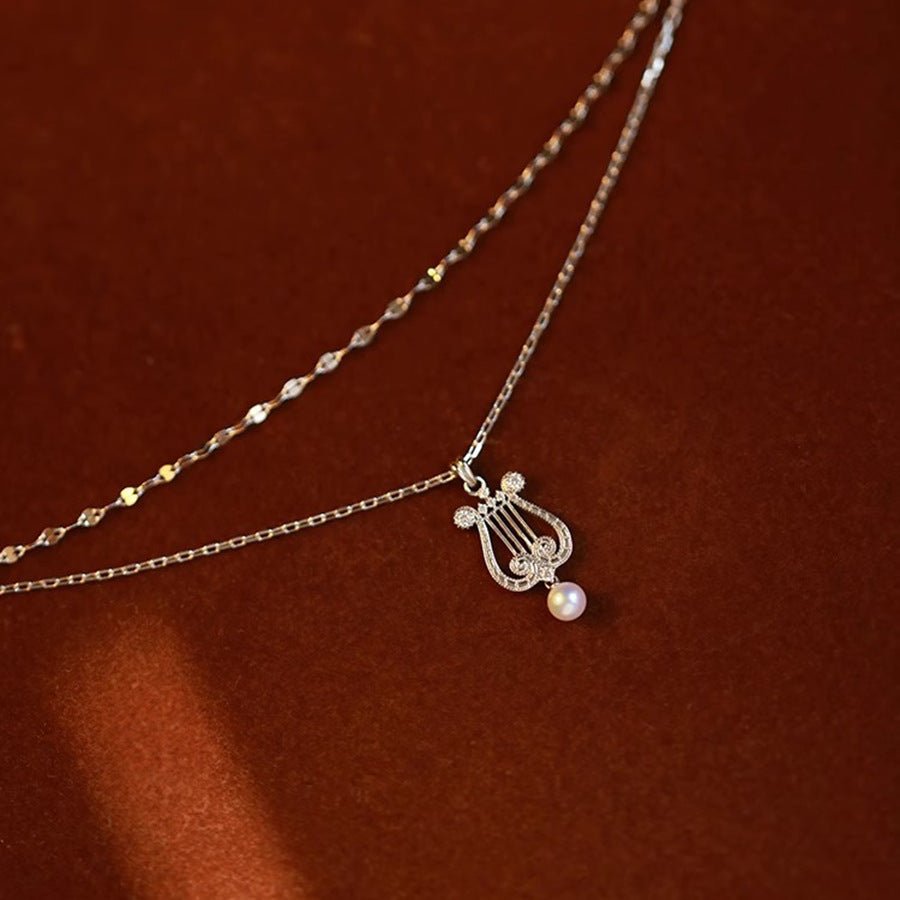 Pearly Lyre Sonata Necklace (Solid Silver) - Abbott Atelier - Abbott Atelier