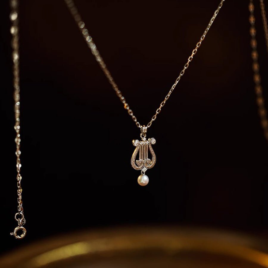 Pearly Lyre Sonata Necklace (Solid Silver) - Abbott Atelier - Abbott Atelier