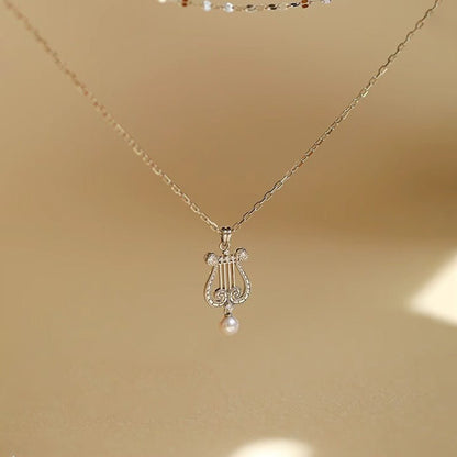 Pearly Lyre Sonata Necklace (Solid Silver) - Abbott Atelier - Abbott Atelier