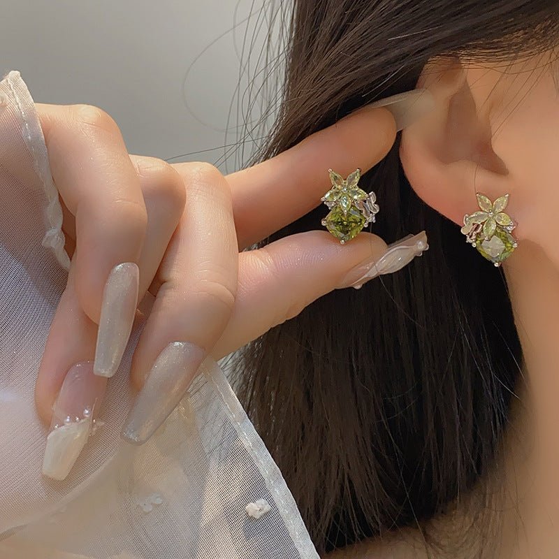 Peridot Flower Butterfly Earrings - Hypoallergenic - Abbott Atelier